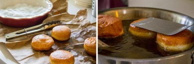 Συνταγή για Ντόνατς Γεμιστά με Nutella από το The Food Charlatan. Αυτή η συνταγή Nutella ντόνατς φτιάχνει τα πιο αφράτα ντόνατς με μαγιά. Γεμάτα με ζεστή Nutella! Πολλές φωτογραφίες δείχνουν ακριβώς πώς να φτιάξετε ντόνατς. #ντόνατς #σπιτικά #απότομη_αρχή #Nutella #γεμιστά_Nutella #γεμιστά_ντόνατς #τηγανητά #σοκολάτα #μαγιά #ζάχαρη Πιέζοντας ντόνατς σε λάδι με σπάτουλα, ντόνατς που κρυώνουν σε χάρτινη σακούλα.