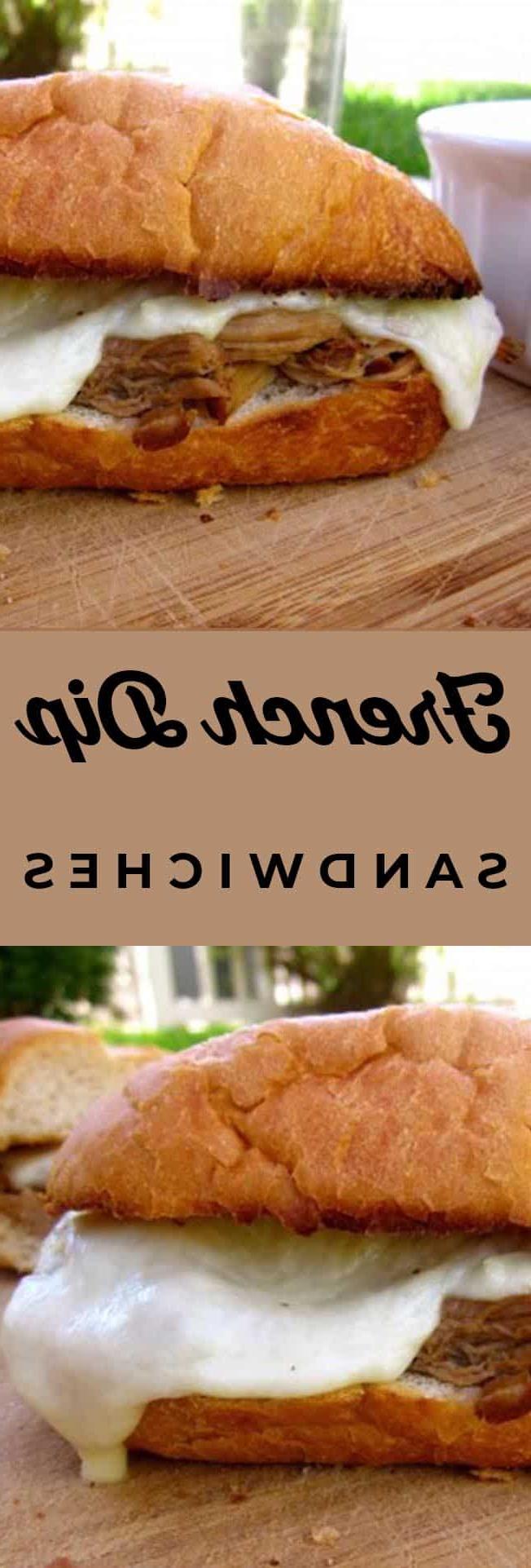 French Dip Sandwiches from The Food Charlatan French dip sandwich pin with two pictures of sandwiches and decorative title.