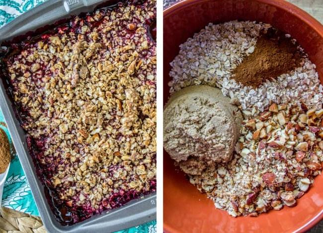 Εύκολη Συνταγή Cobbler με Βατόμουρα με Επικάλυψη Τραγανής Βρώμης από το The Food Charlatan. Αυτή η συνταγή για Cobbler με βατόμουρα είναι τόσο εύκολη που είναι απίστευτη! Η τραγανή επικάλυψη βρώμης ετοιμάζεται εξαιρετικά γρήγορα και είναι το τέλειο συμπλήρωμα στην καλύτερη προσφορά του καλοκαιριού: τα βατόμουρα. #cobbler #blackberries #easy #oats #dessert #summerrecipes #homemade #summer #crisp Δημιουργία επικάλυψης από τραγανή βρώμη και αμύγδαλα για cobbler με βατόμουρα.