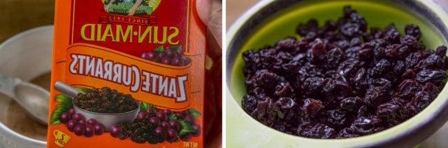 Πώς να φτιάξετε Ζεστά Σταυρωτά Ψωμάκια 4 Κορινθιακές σταφίδες σε μπολ και συσκευασία.