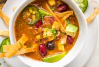 Hearty Plant-Based Taco Soup with Crunchy Tortilla Crisps