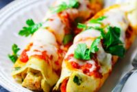 Kefir Savory Crepes with Chicken, Roasted Peppers and Mozzarella