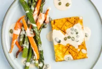 Golden Sheet Pan Tofu Steaks with Zesty Lemon Caper Sauce