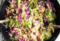 Crisp Raw Broccoli Salad with Miso Dressing
