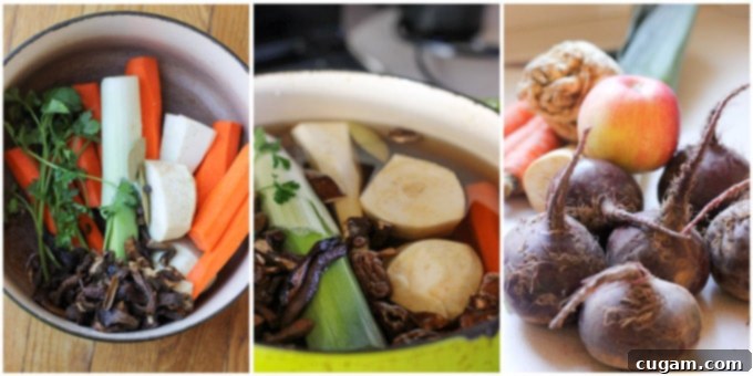 Process shots of how to make traditional borscht