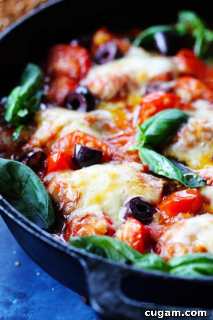Veal Rollatini in Tomato Basil Sauce with Cheese in a skillet