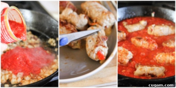 Steps to make stuffed veal rollaini in tomato sauce