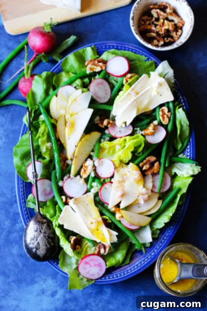 French salad recipe with French Vinaigrette drizzled over it, ready to be served.