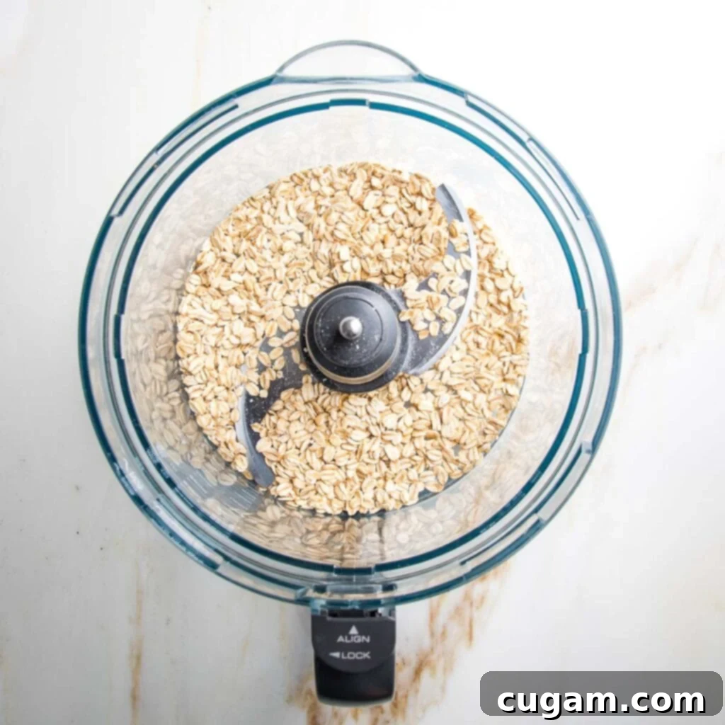 Food processor bowl with rolled oats