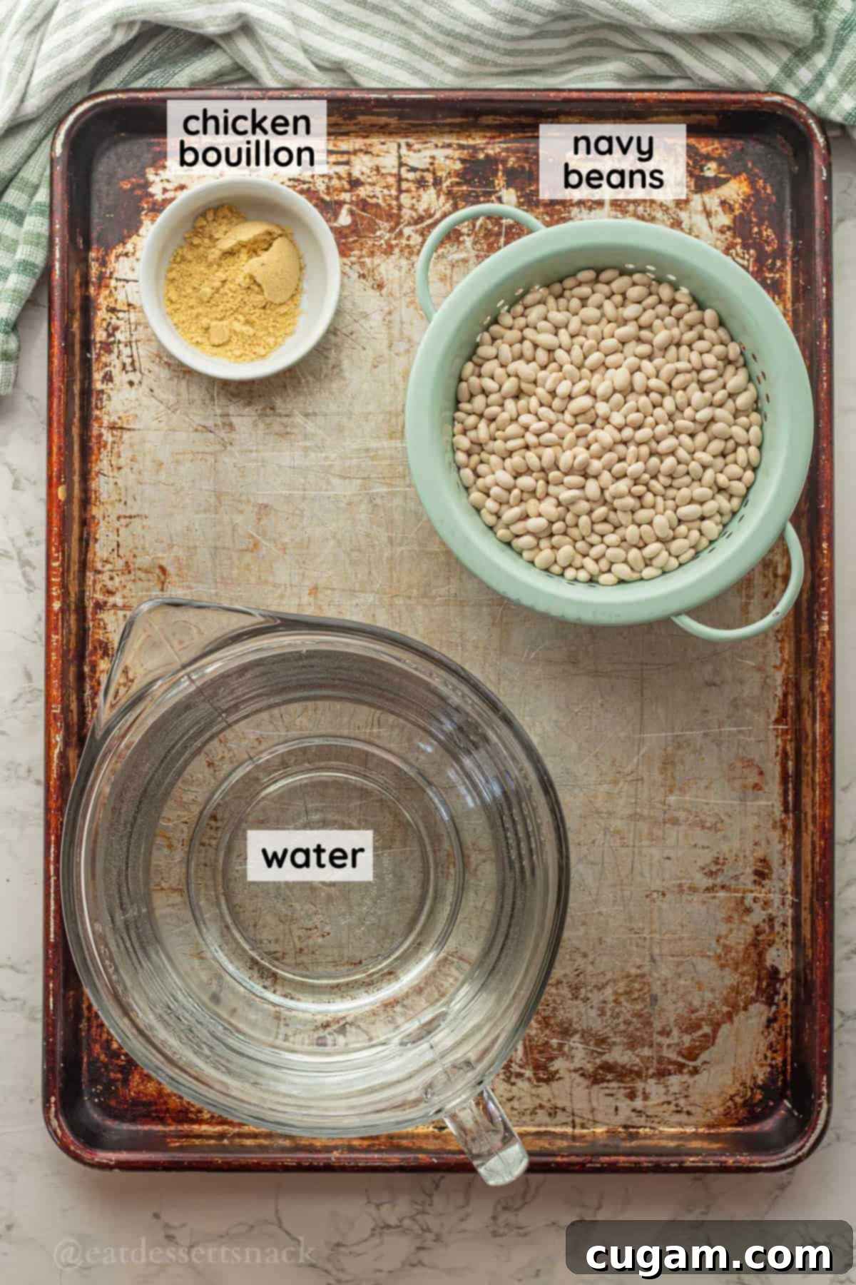 Labeled ingredients for instant pot navy beans.