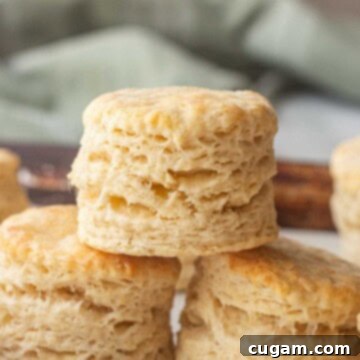 Flaky Sourdough Discard Biscuits 11 Stack of baked sourdough biscuits.