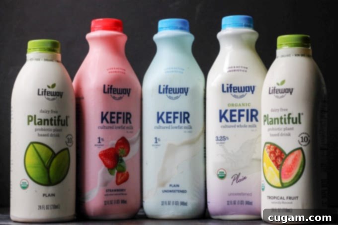 Variety of Lifeway Kefir products, showcasing different flavors and types