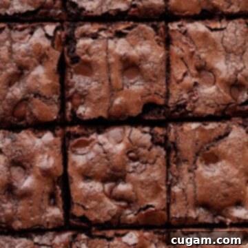 Close-up of baked sourdough discard brownies, perfectly sliced into squares, showcasing a beautiful crackly top and rich, fudgy interior texture.