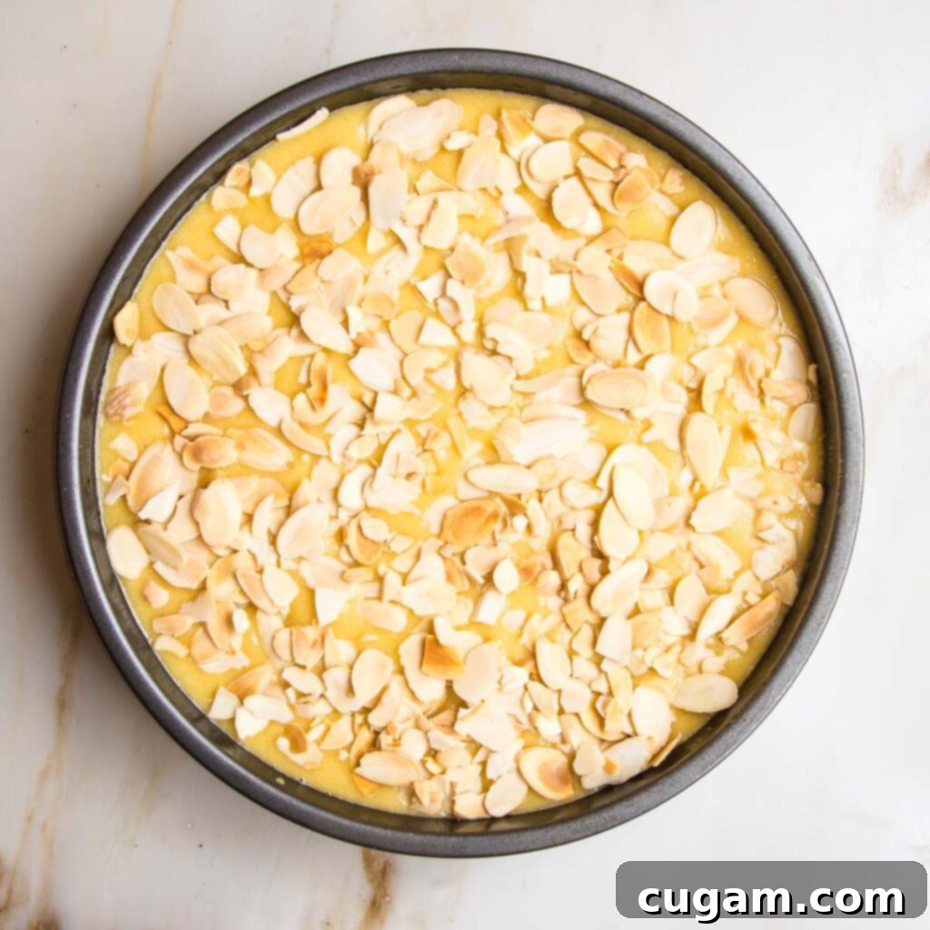 Cake batter poured into pan.