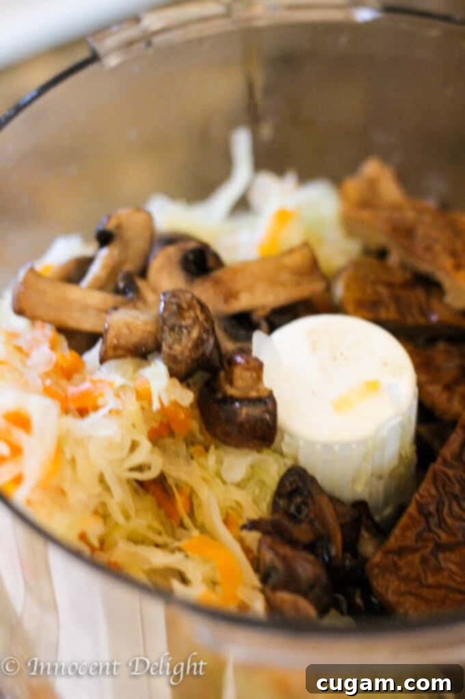 Homemade Sauerkraut and Mushroom Pierogi 8 Processing Pierogi Filling in Food Processor