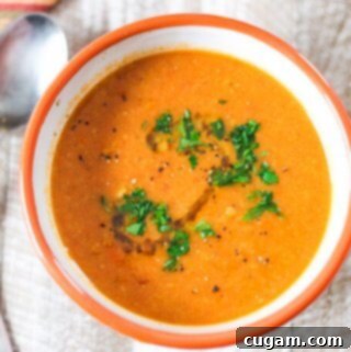 Perfect healthy, vegan, gluten free treat on chilly fall or freezing cold winter days. Tomatoes Red Lentils Coconut Soup - doesn't it sound amazing?