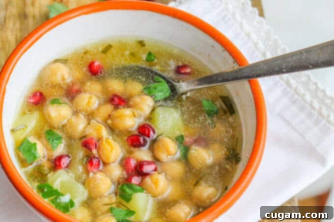 Chickpea ('Revithosoupa') is a traditional Greek vegan soup that uses simple ingredients. This version uses canned chickpeas and is ready in 20 minutes.