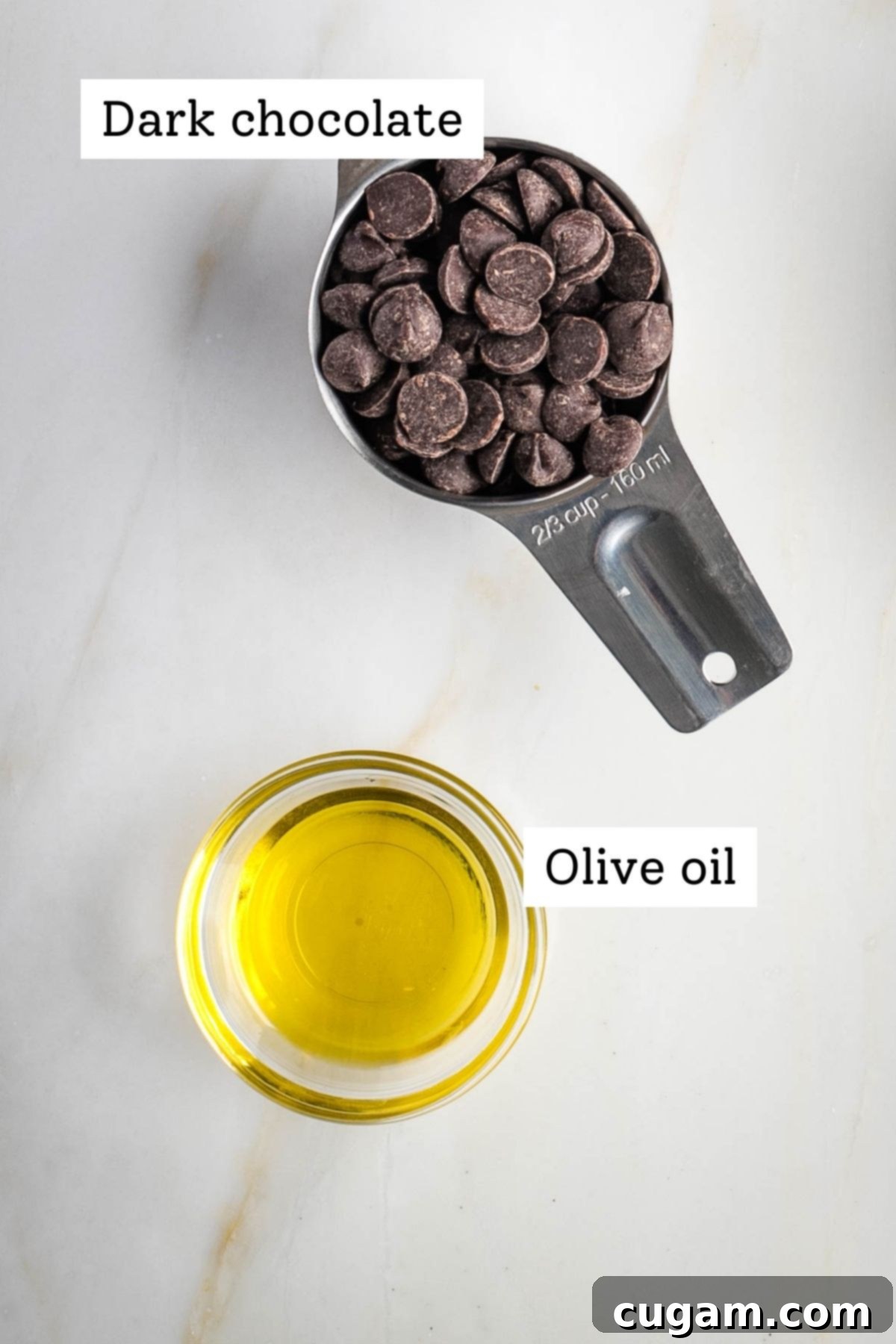 Labeled ingredients: dark chocolate, olive oil.