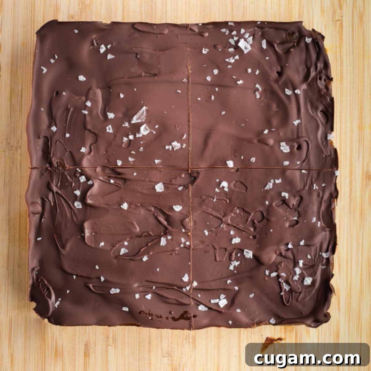 Cut lines to make 4 quarters in the chocolate topping.