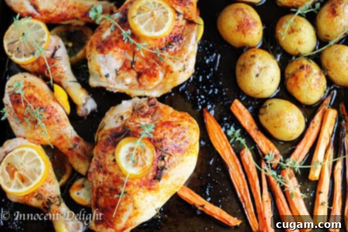 One Pan Herbed Lemon Chicken with Veggies Recipe - quick and easy dinner that requires minimal preparation that takes 5 minutes. The oven does the job for you. 