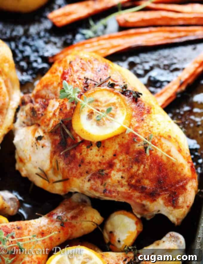 One Pan Herbed Lemon Chicken with Veggies Recipe - quick and easy dinner that requires minimal preparation that takes 5 minutes. The oven does the job for you. 