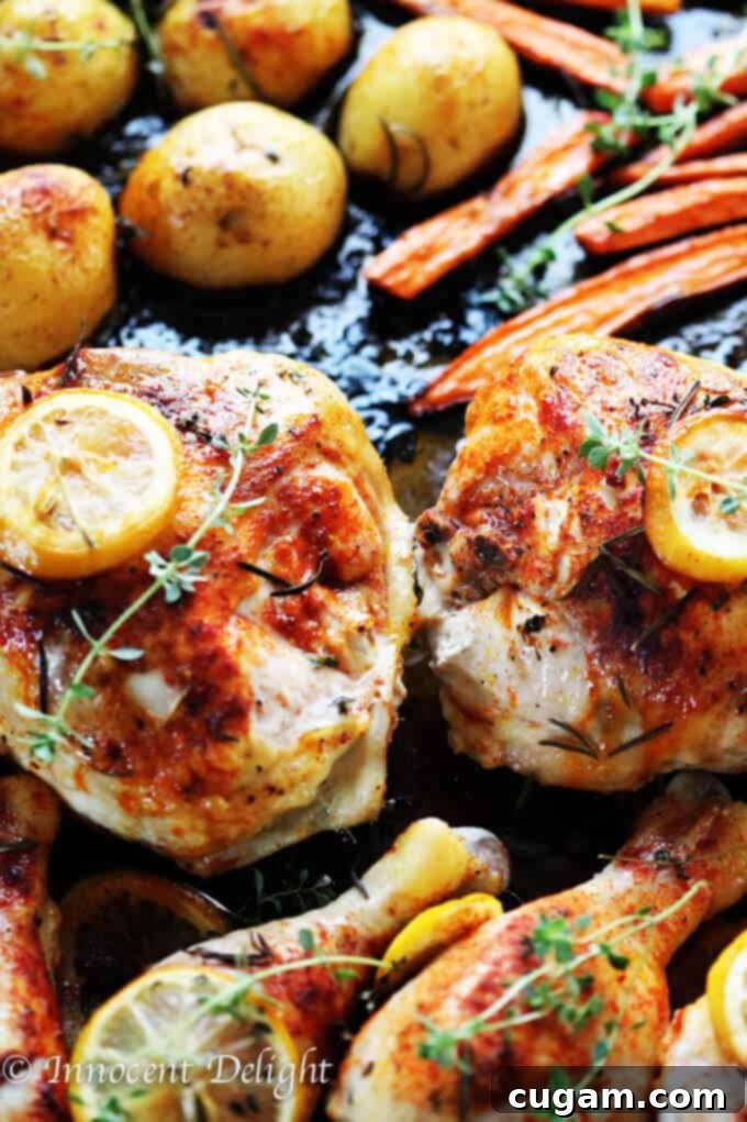 One Pan Herbed Lemon Chicken with Veggies Recipe - quick and easy dinner that requires minimal preparation that takes 5 minutes. The oven does the job for you. 