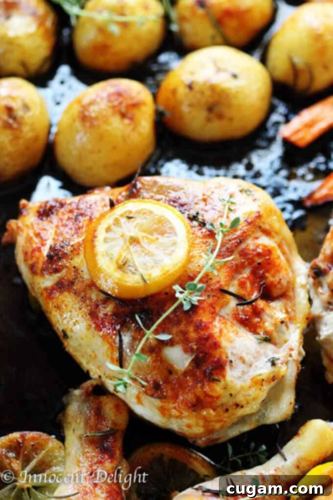One Pan Herbed Lemon Chicken with Veggies Recipe - quick and easy dinner that requires minimal preparation that takes 5 minutes. The oven does the job for you. 