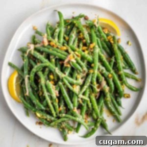 Green bean salad with lemons, shallots and pistachios.