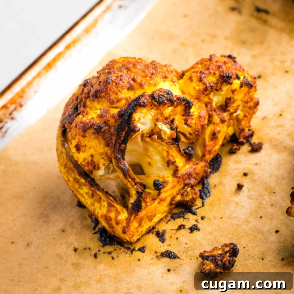 Close up of crispy roasted cauliflower.