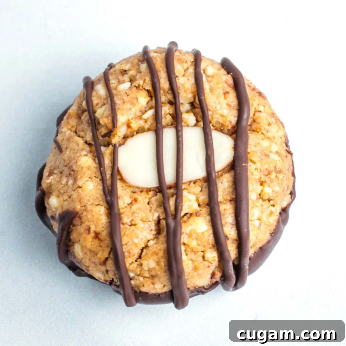 A stack of chocolate-dipped vegan almond macaroons ready for storage, showcasing their perfect shape and appealing finish.