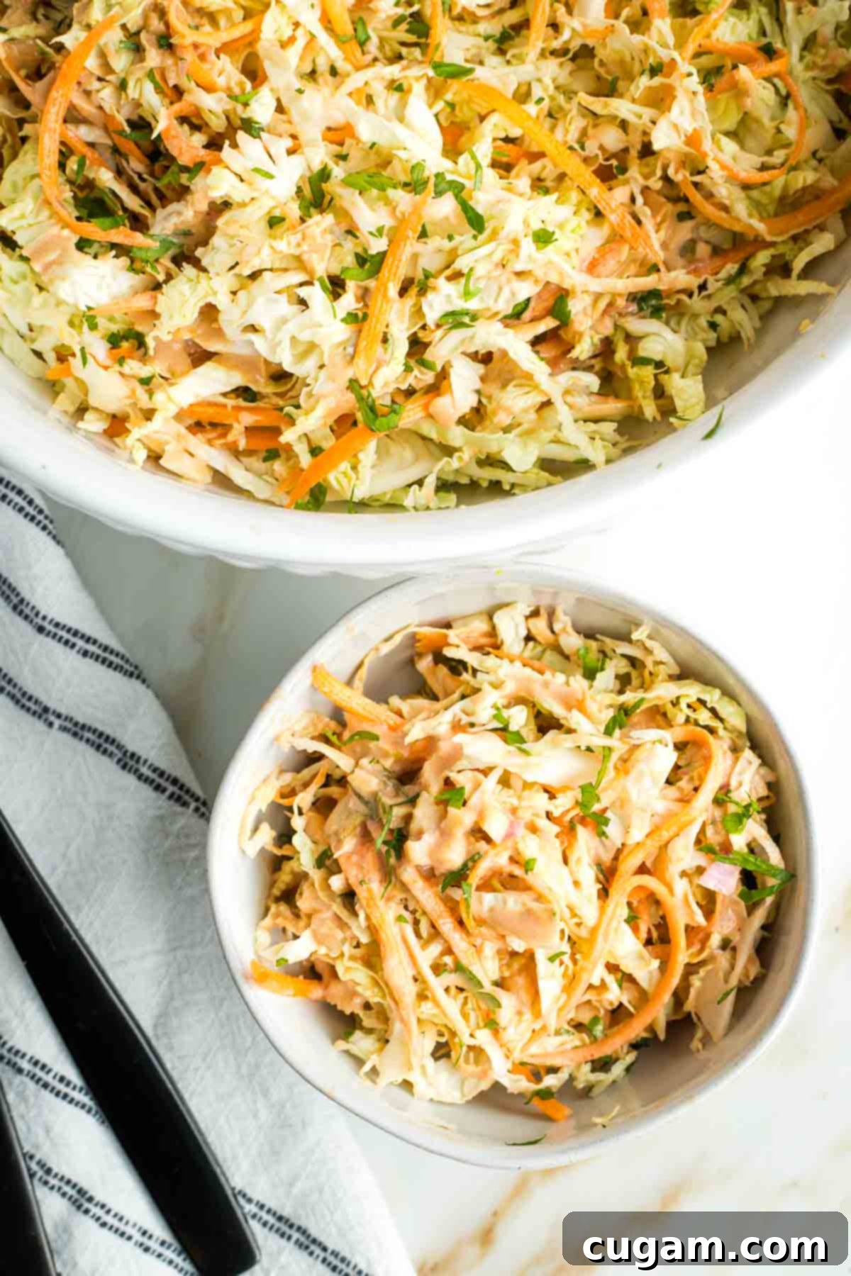 Zesty Russian Slaw 2 Shredded cabbage and carrots topped with fresh herbs and russian dressing.