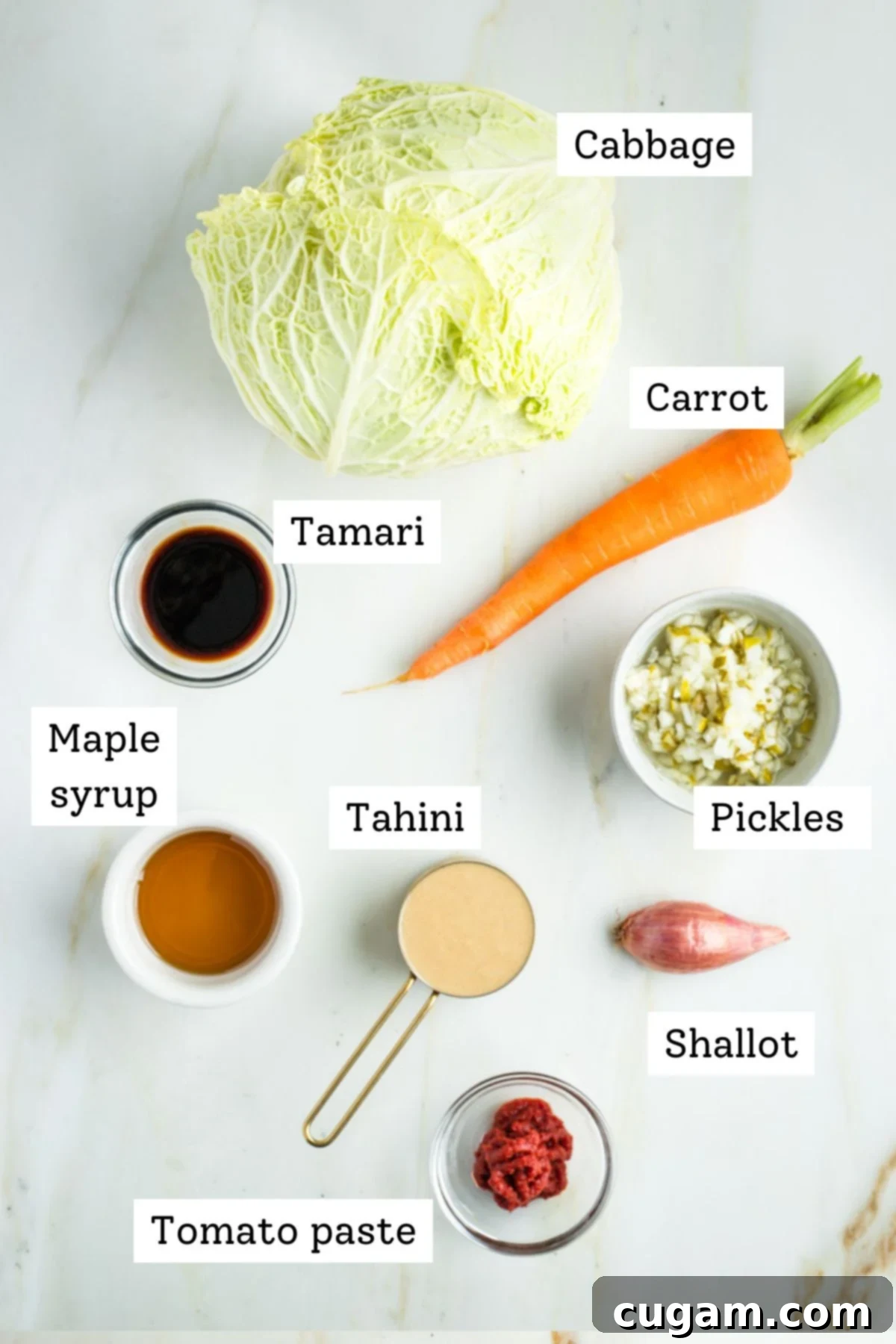 Zesty Russian Slaw 3 Labeled ingredients for cabbage and carrot slaw with Russian dressing.