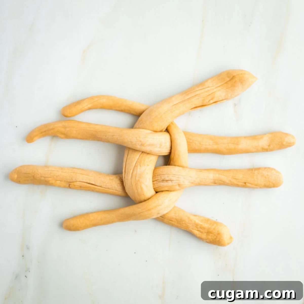 Golden Sweet Round Challah 34 Long ropes of dough, woven into a criss cross pattern.