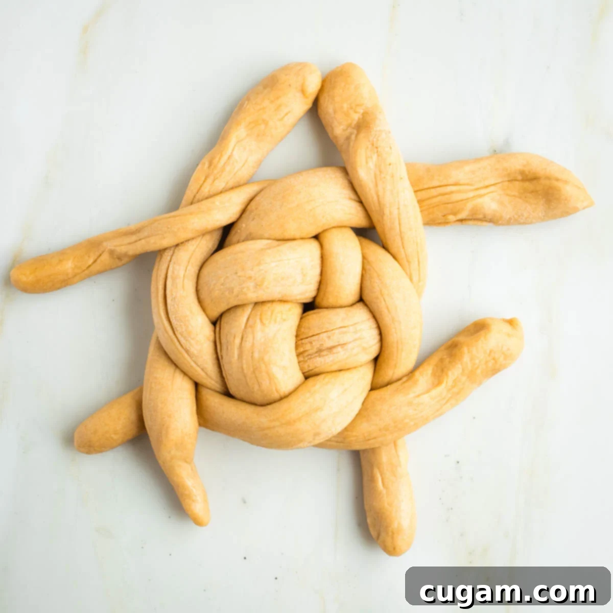 Golden Sweet Round Challah 36 Weaving ropes of dough over and under in a circular pattern.