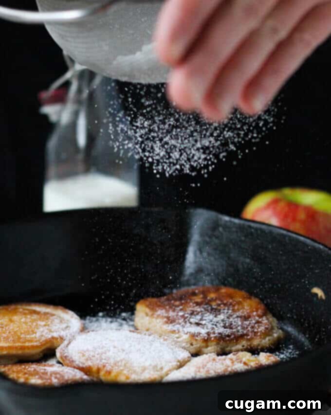 Polish Fluffy Apple Pancakes - Racuchy - scoop batter onto skillet