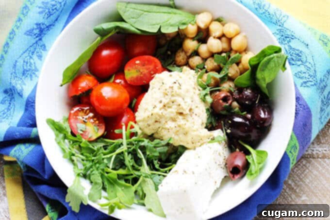 Mediterranean Hummus Bowl - super easy and super healthy Mediterranean dish that can be served for lunch or light dinner. And the best part - it can be ready in 10 minutes.