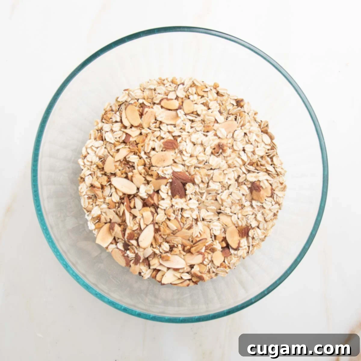 Bowl with assorted oats, nuts and seeds.