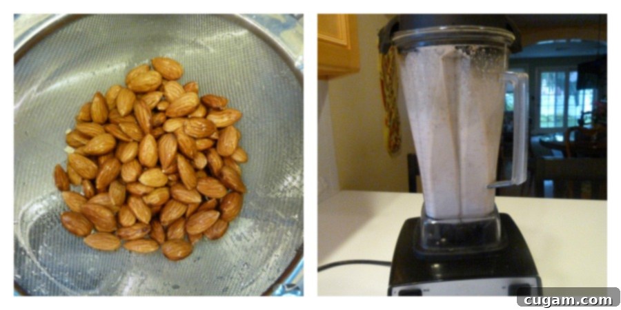Soaked almonds and blending with water. 