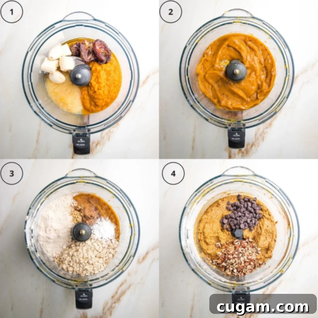 Pumpkin bread ingredients blended in a food processor