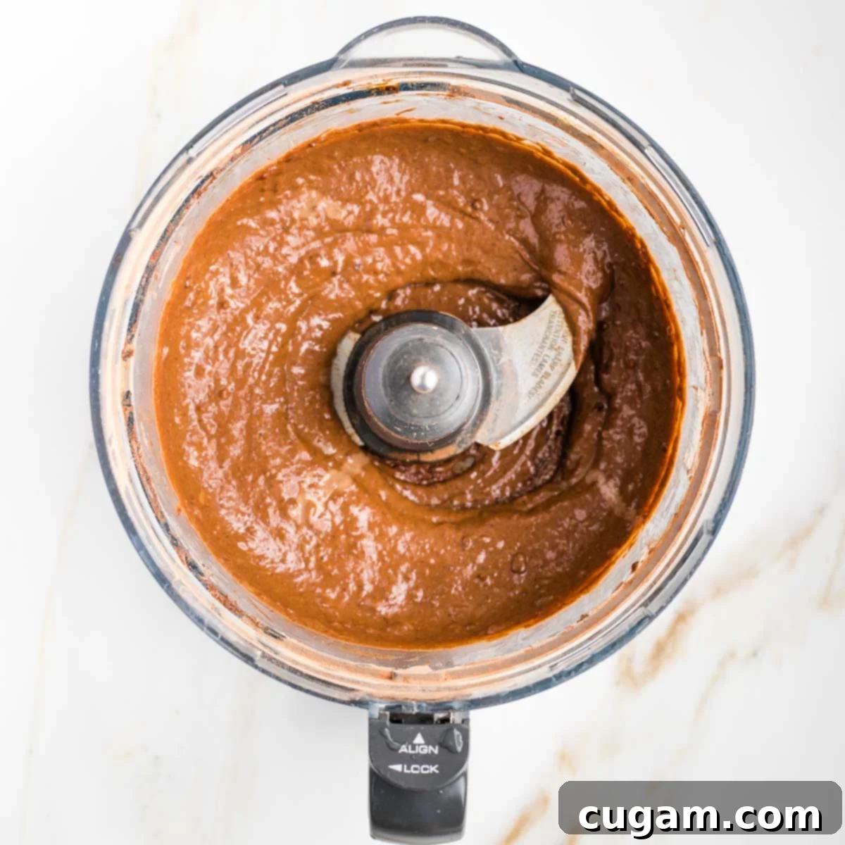 Decadent Double Chocolate Zucchini Muffins 7 Smooth, rich chocolate batter blended in the food processor, ready for the zucchini and chocolate chips.