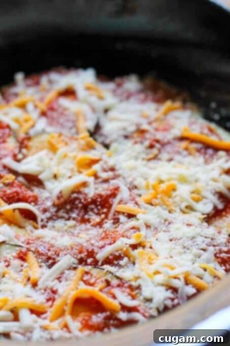 Shredded and Parmesan cheese topping the lasagna