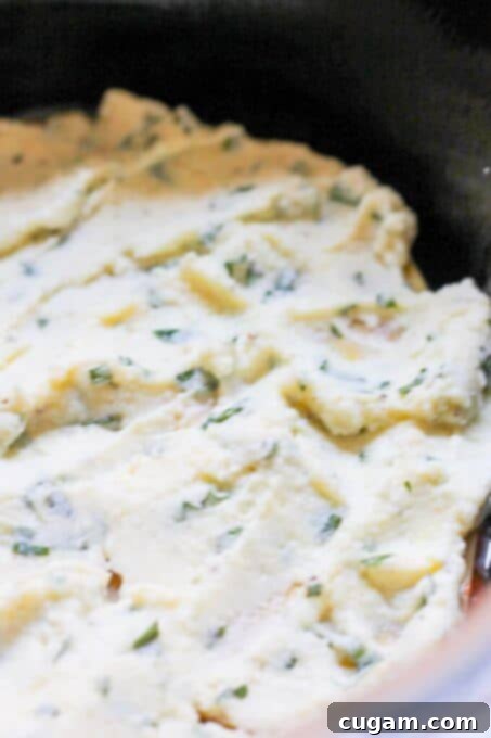 Ricotta cheese mixture spread on lasagna noodles