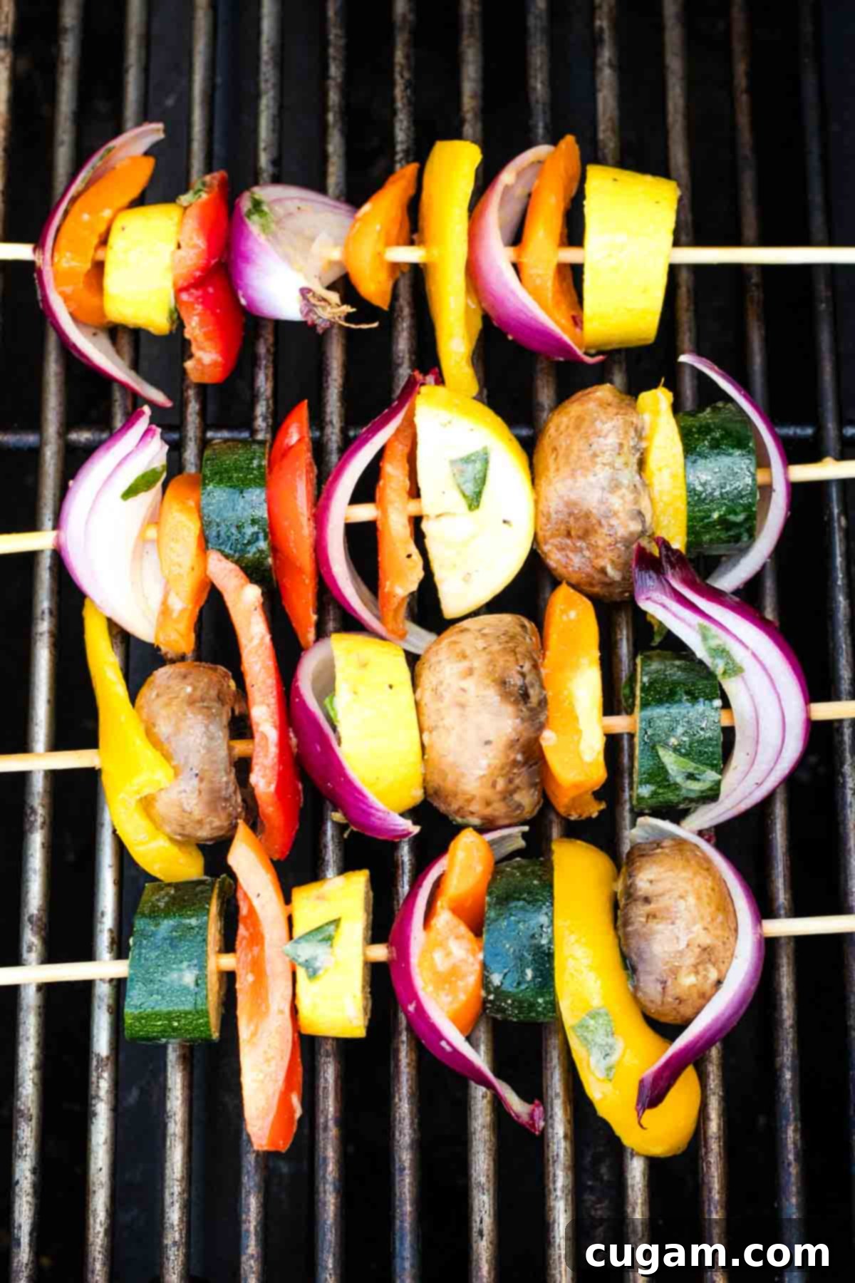Mediterranean Harvest Skewers 9 Grill with skewers of colorful vegetables.