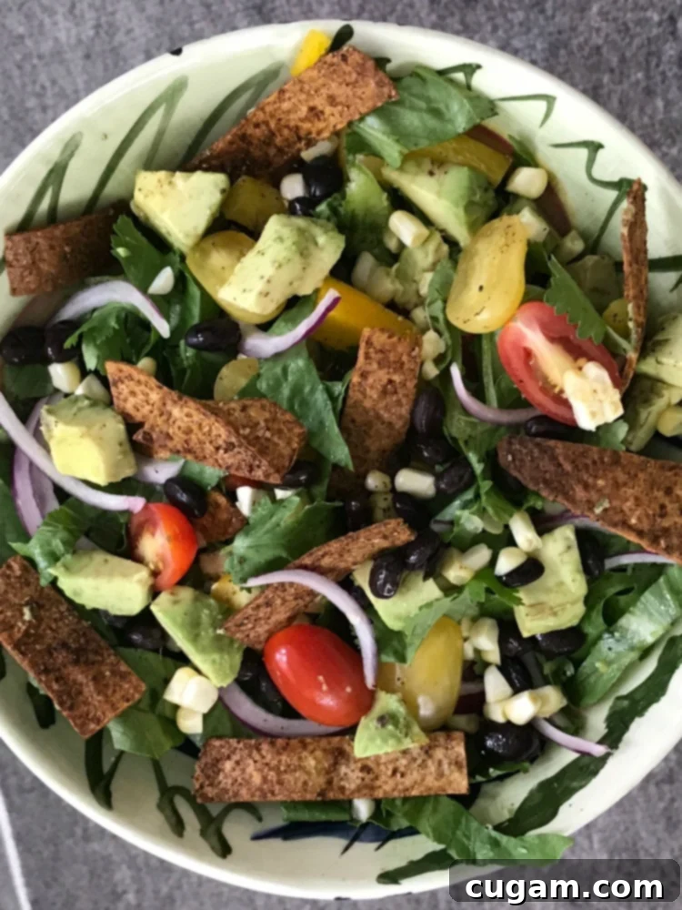 Baked Tortilla Strips on a tasty and healthy taco salad