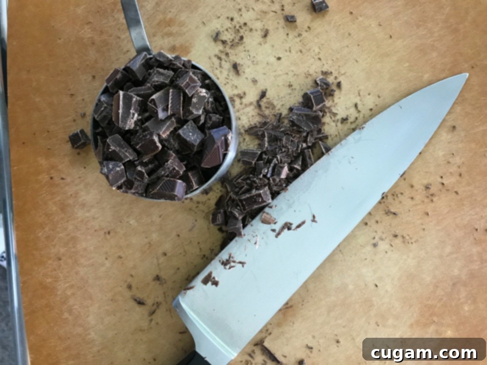 Dark chocolate chopped into chunks and place in a measuring cup. 