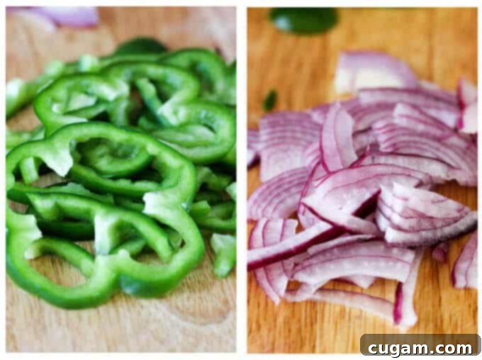 Sliced red onions, Kalamata olives, and peperoncini prepared for Horiatiki Salad.
