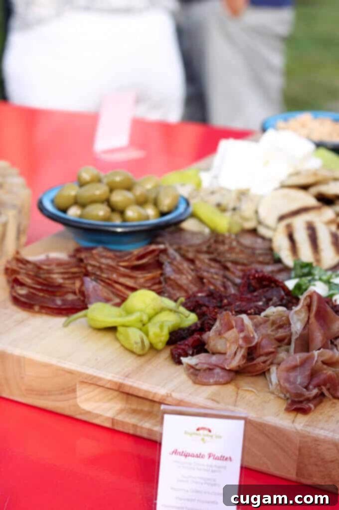 Close-up of the vibrant Mezzetta olives and pickled vegetables on the Antipasto Platter