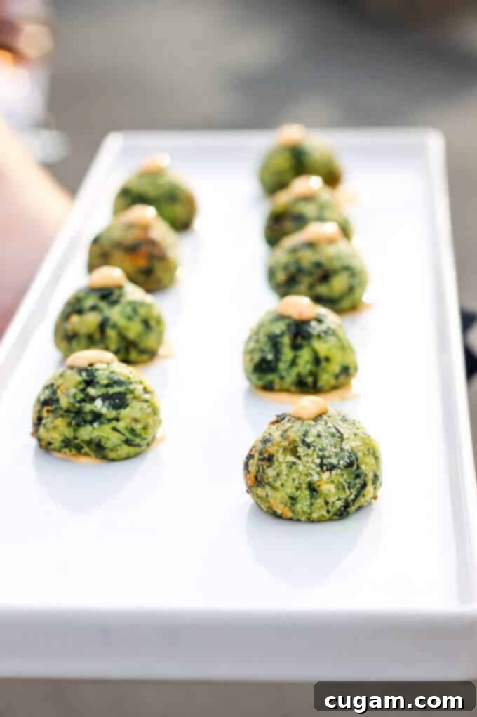 Delicious Spinach Kale fritters served with a zesty Mezzetta Peperoncini Aioli, a delightful amuse-bouche