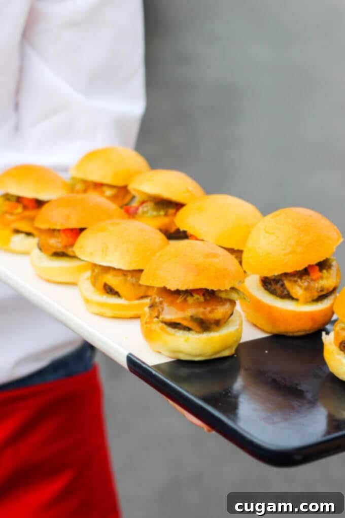 Delectable Mini Bistro Sliders featuring a savory Mezzetta Peperoncini relish, a perfect gourmet bite