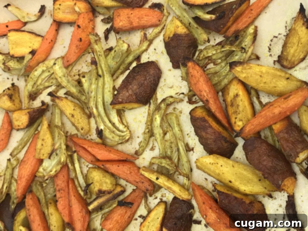 Close-up of roasted carrot and fennel slices, seasoned with delicious spices for a flavorful salad
